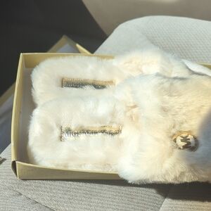 Michael Kors Cream Fur Slippers